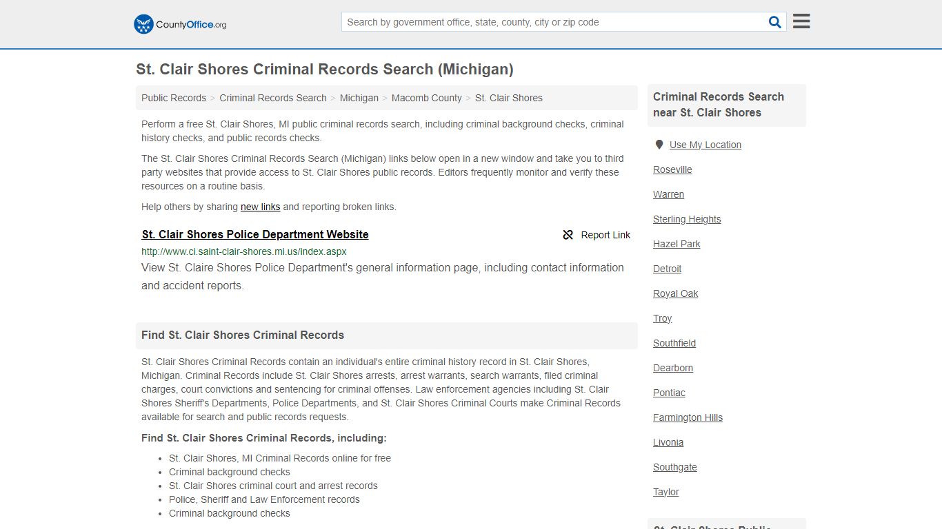 St. Clair Shores Criminal Records Search (Michigan) - County Office